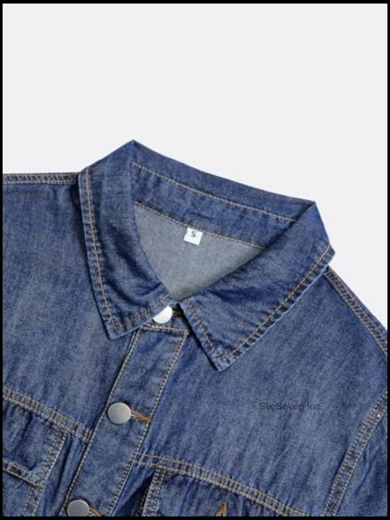 Denim Shirt Dress V-Neck Short Sleeve A-Line with Pockets - Picture 4 of 7